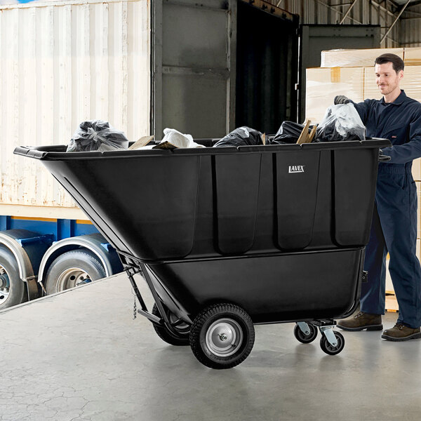 Lavex 1 Cubic Yard Black Heavy-Duty Tilt Truck / Trash Cart (2100 lb.  Capacity)