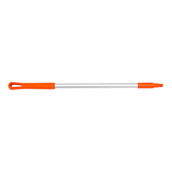 A white and orange Carlisle Sparta aluminum broom / squeegee handle.