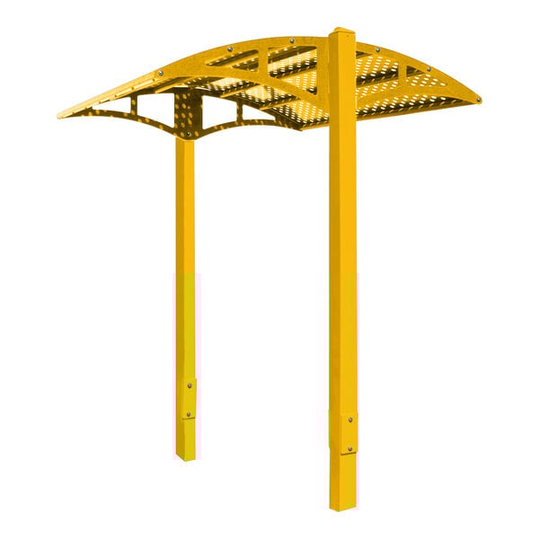 A yellow metal structure with a curved, perforated roof.