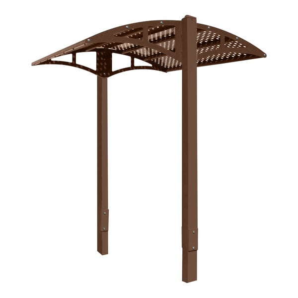 A brown metal structure with a perforated roof on a brown metal frame.