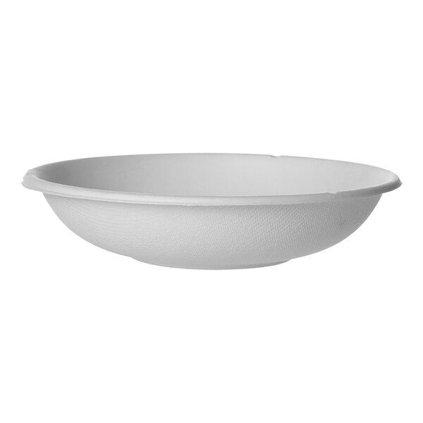 An Eco-Products Vanguard white sugarcane bowl.