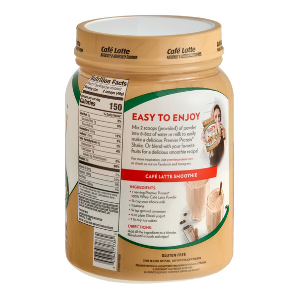 Premier Protein Cafe Latte Protein Powder with Caffeine 23.9 oz.