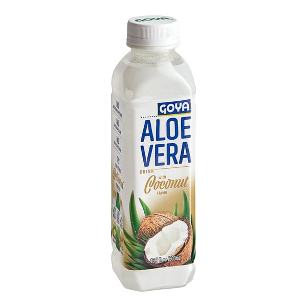 A white carton of Goya Coconut Aloe Vera Drink on a white background.