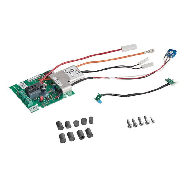 A Robot Coupe circuit board with wires and screws.