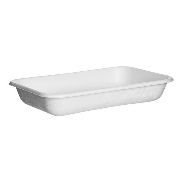 A white rectangular Eco-Products WorldView food container with a white lid.