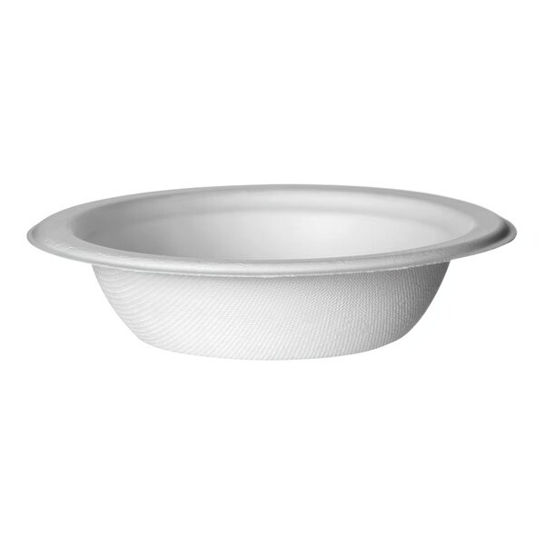 A white Eco-Products sugarcane bowl with a white background.