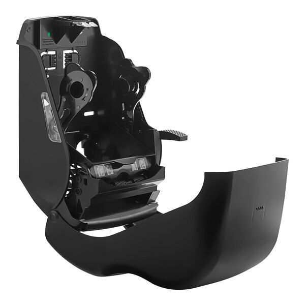 A San Jamar black lever roll towel dispenser.