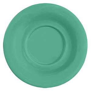 A close-up of a GET Diamond Mardi Gras rainforest green melamine saucer.