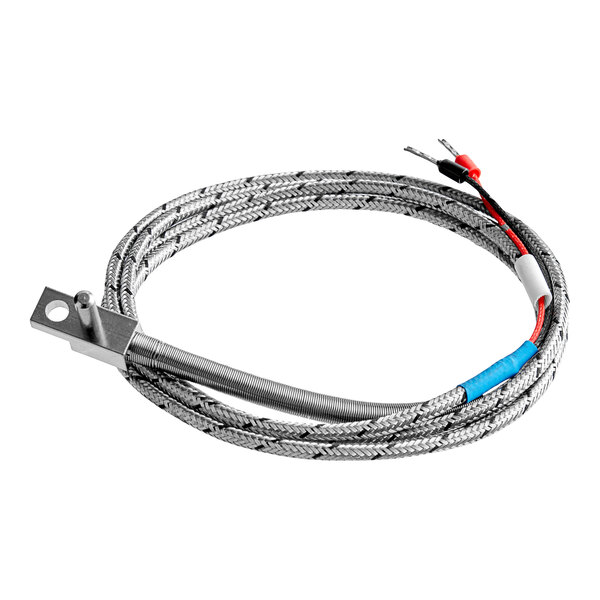 A blue and red thermocouple probe cable.