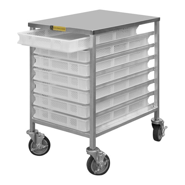 An Arcobaleno stainless steel pasta rack with 7 trays on it.