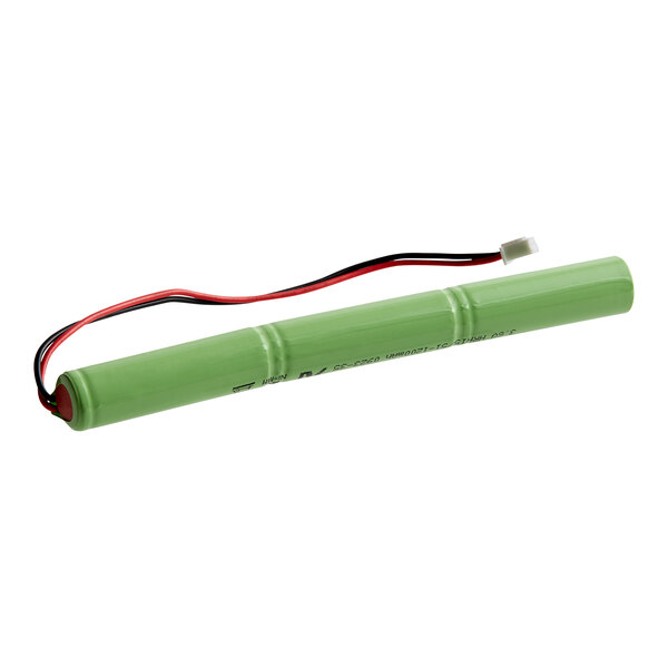 A green Lavex Ni-MH battery with black and red wires.