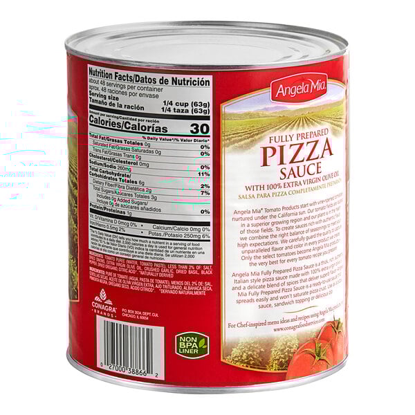 A Angela Mia #10 can of pizza sauce.