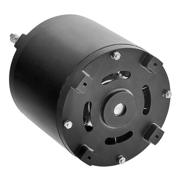 A black Cooking Performance Group fan motor with a metal cover.