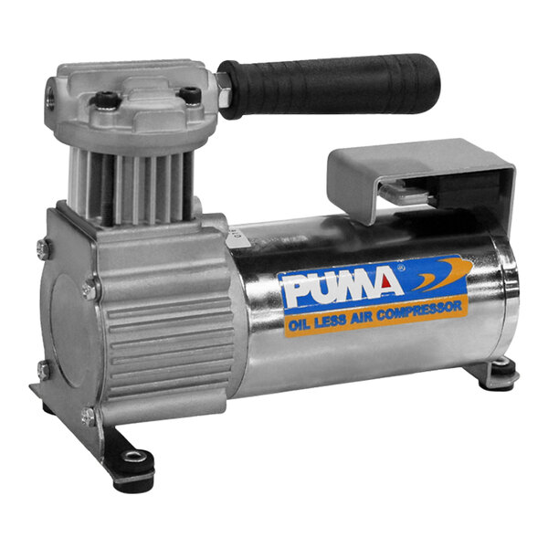 A Puma tankless air compressor with a black handle.