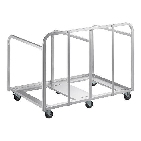 A Regency metal bun pan truck with four wheels.