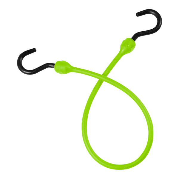 A Better Bungee green polyurethane cord with black overmolded nylon hooks.