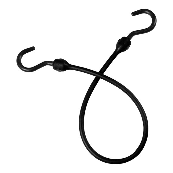 A black Better Bungee elastic rope with overmolded black nylon hooks on each end.