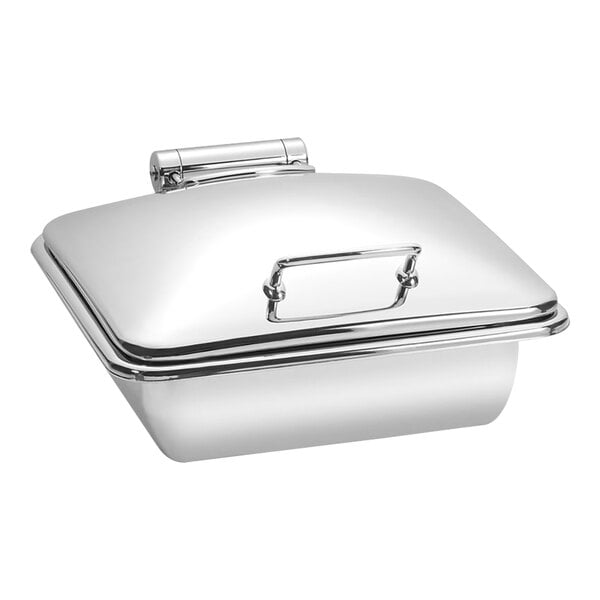 An Eastern Tabletop stainless steel square chafer with a lid.