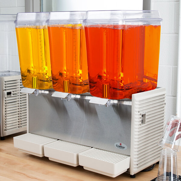 Crathco Triple 4.75 Gallon Pre-Mix Cold Beverage Dispenser with Agitator  Function and Lids