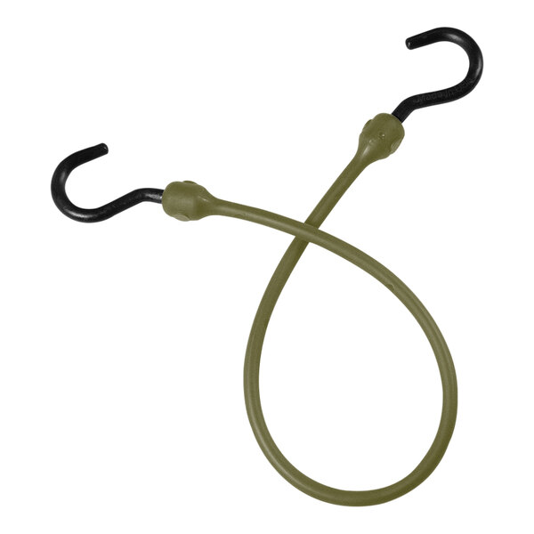 A black and green elastic strap with Better Bungee nylon hook ends.