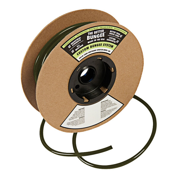 Military green spool of Better Bungee polyurethane rope with green cord.