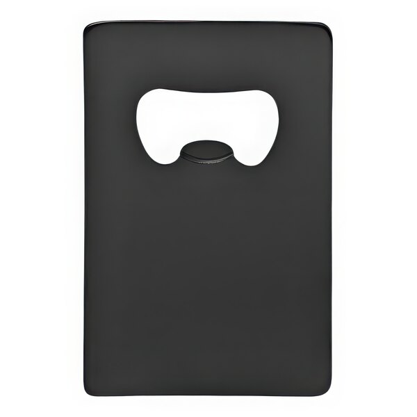 A black rectangular Franmara credit card shaped bottle opener with a white face.