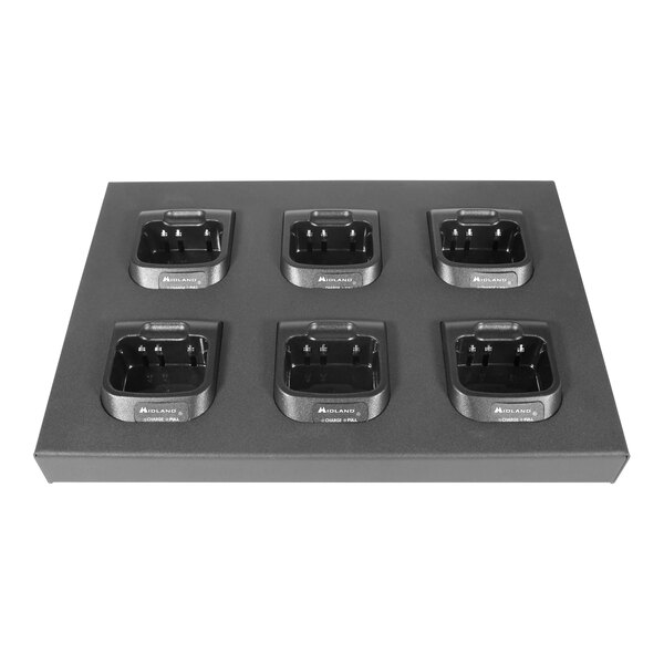 A black Midland BizTalk MGC400 multi-unit charger with six plugs.