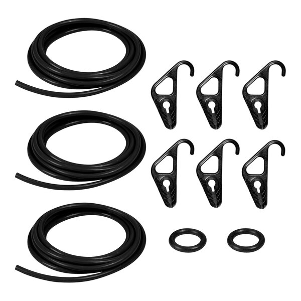 A Better Bungee Build a Bungee Kit with black plastic hooks and black rubber rings.