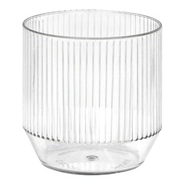 A Front of the House Gatsby clear plastic rocks glass with a straight edge.