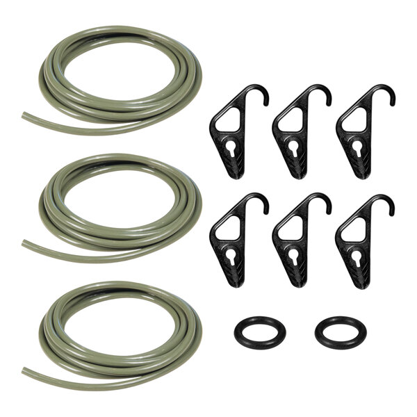 A Better Bungee Military Green Cargo Kit with black plastic hooks and rubber rings.