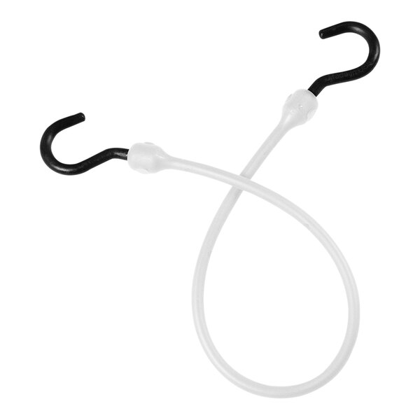 The Better Bungee white polyurethane bungee cord with overmolded black and white nylon hook ends.