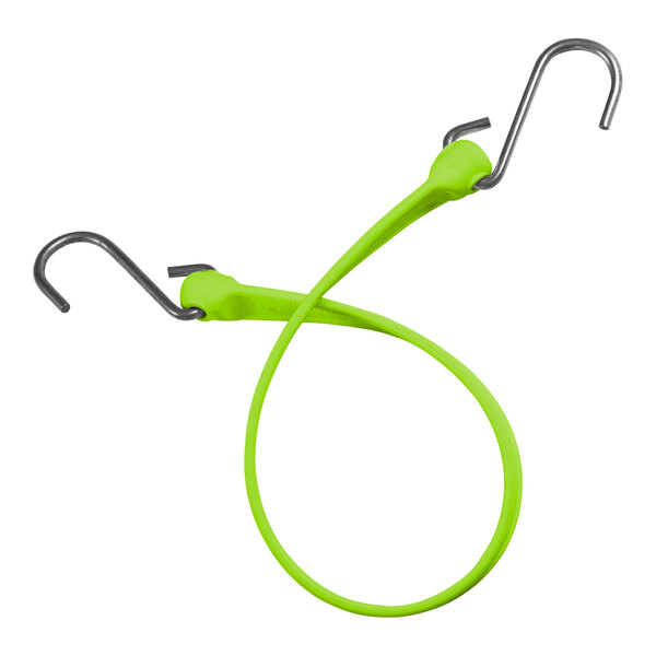 A Better Bungee green polyurethane strap with stainless steel S hooks on each end.