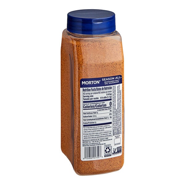 A bottle of Morton Season-All Salt on a table in a school kitchen.