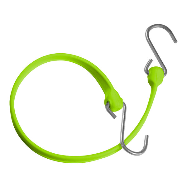 A green Better Bungee strap with two green S hooks.