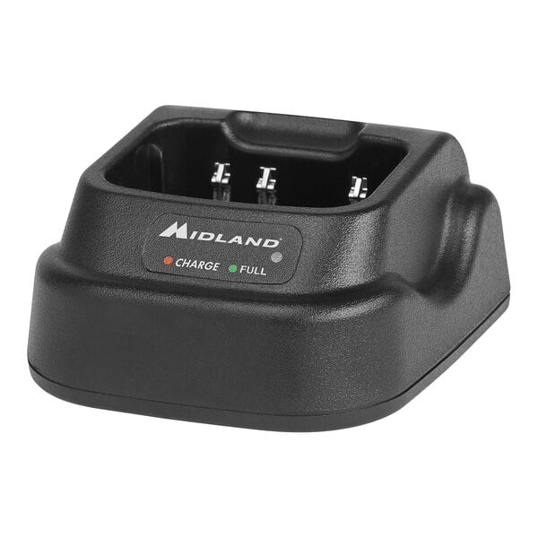 A black Midland BizTalk MDC400 desktop charger with three ports.