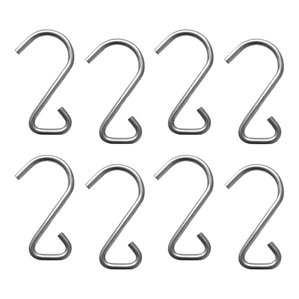 A group of stainless steel triangular S hooks.