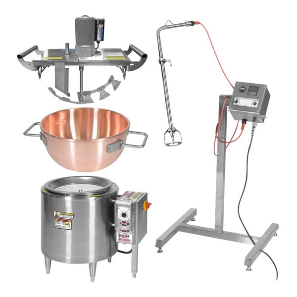 A Savage Bros copper kettle on a stand with an agitator.