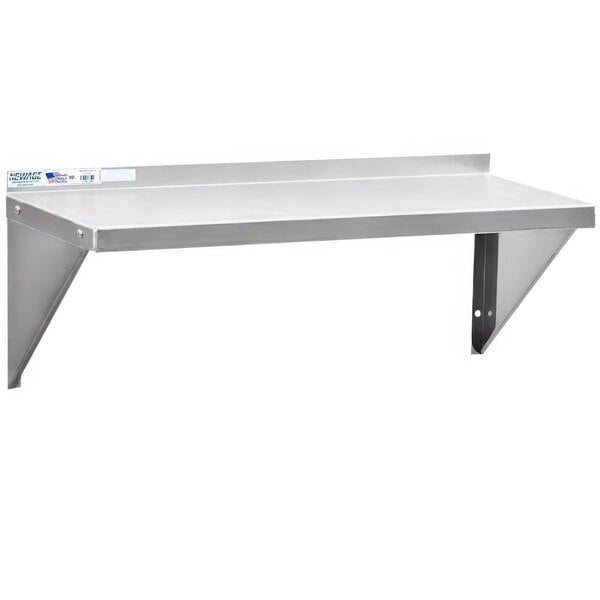 An aluminum solid wall shelf with a white background.