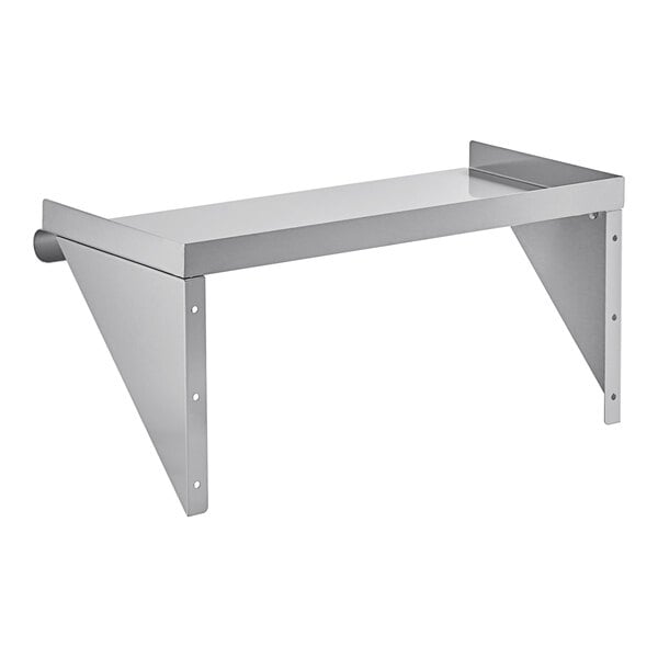 A stainless steel Regency wall shelf with a metal rod underneath.