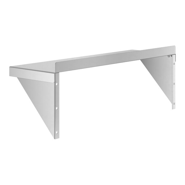 A metal wall shelf with two triangular brackets for support.