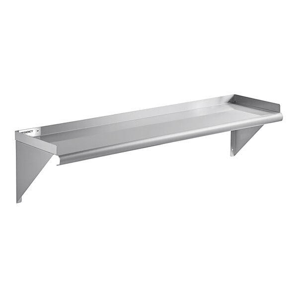 Regency 12" x 48" NSF 18 Gauge Stainless Steel Solid Wall Shelf with Backsplash and Rolled Edges