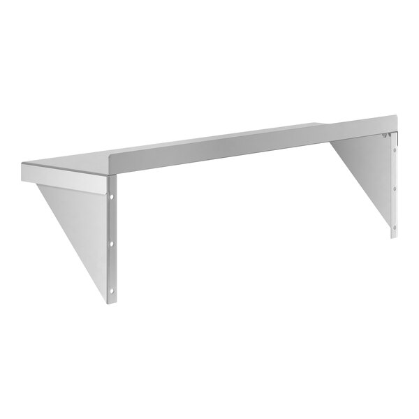 A metal wall shelf with a flat rectangular surface and two triangular support brackets on each end.