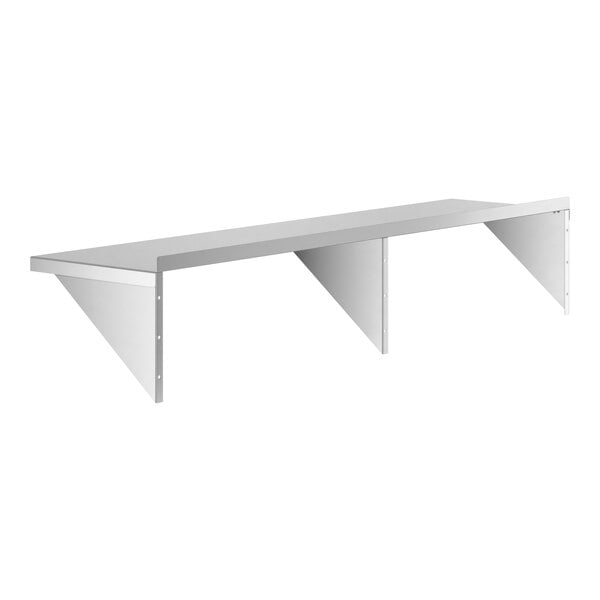 A stainless steel Regency wall shelf with two corners.