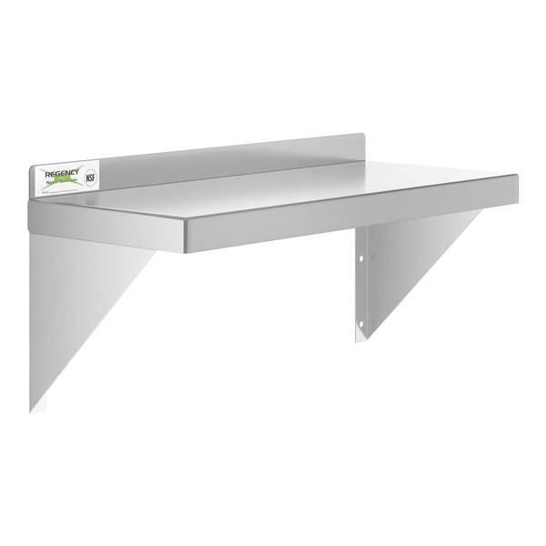 A silver Regency stainless steel wall shelf with a solid top.