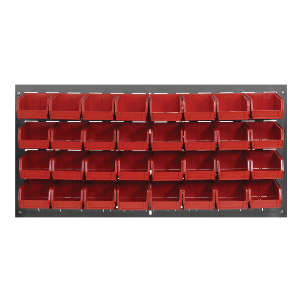 A Quantum gray steel louvered panel with red plastic bins.