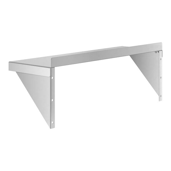 A Regency stainless steel wall shelf with metal brackets.