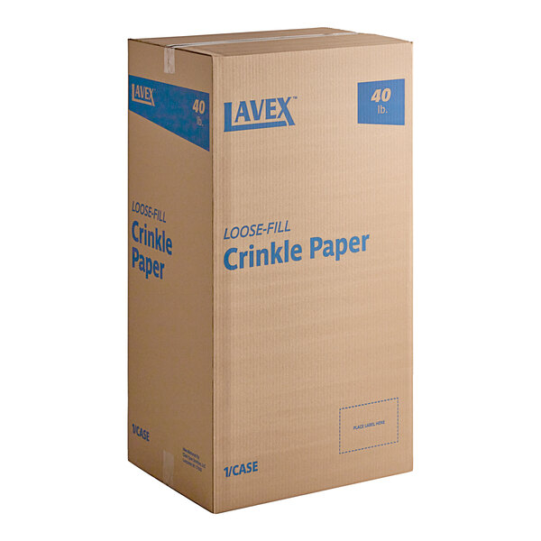A large cardboard box of Lavex Fiesta Blend Crinkle Cut Paper Shred on a white background.