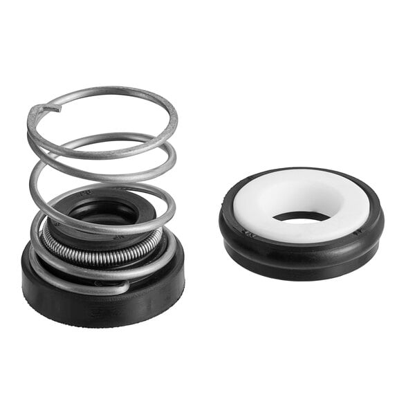 A black and white rubber and metal circular seal with spring inside.