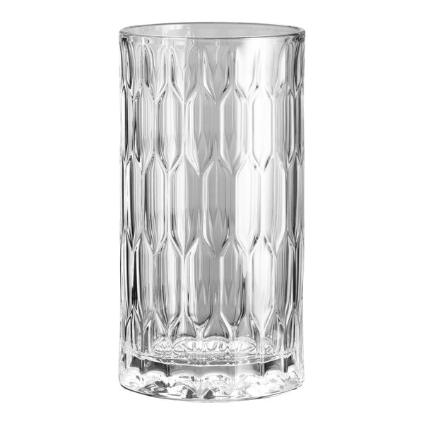 A close-up of a clear WMF by BauscherHepp True Flavour Latte / Macchiato Glass with a diamond pattern.