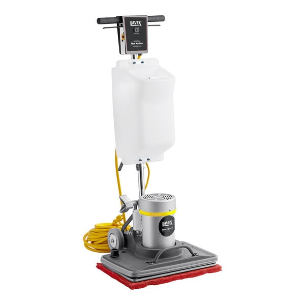 A Lavex Pro floor machine with a white solution tank.